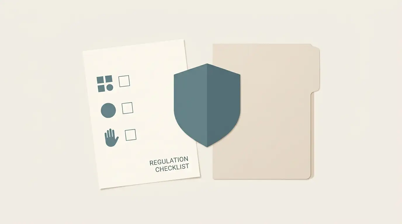 Illustration of an abstract regulatory checklist using generic visual elements